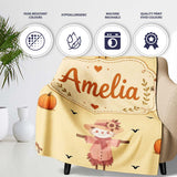 Cute Autumn Scarecrow Pumpkin Birds Seamless Pattern Beige Lovely  Personalised Custom Name Super Soft Fleece Blanket Bed Sofa Throw