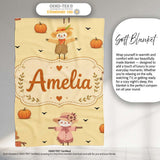 Cute Autumn Scarecrow Pumpkin Birds Seamless Pattern Beige Lovely  Personalised Custom Name Super Soft Fleece Blanket Bed Sofa Throw