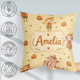 Custom Name Cute Autumn Scarecrow Pumpkin Birds Seamless Pattern Square Filled Cushion Throw Pillow Sofa Bed Home Decor Zip Washable UK Made