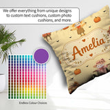 Custom Name Cute Autumn Scarecrow Pumpkin Birds Seamless Pattern Square Filled Cushion Throw Pillow Sofa Bed Home Decor Zip Washable UK Made