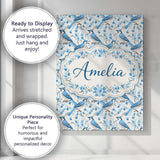 Personalised Name Blue Jay Bird Delicate Floral Seamless Soft Custom  Home Unique Canvas Wall Art Print Decor Picture Ready to Hang