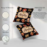 Custom Name Cute Autumn Farm Barn Flowers Seamless Pattern Black Square Filled Cushion Throw Pillow Sofa Bed Home Decor Zip Washable UK Made