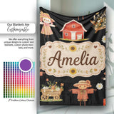 Cute Autumn Farm Scarecrow Barn Flowers Seamless Pattern Black  Personalised Custom Name Super Soft Fleece Blanket Bed Sofa Throw