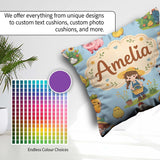 Custom Name Cute Farm Girl Animals Harvest Seamless Pattern Blue Square Filled Cushion Throw Pillow Sofa Bed Home Decor Zip Washable UK Made