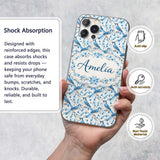 Blue Jay Bird Delicate Floral Seamless Soft Blue Custom Name Protective Phone Case Mobile Cover Durable Everyday Smartphone Shock Resistant