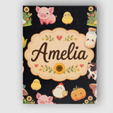 Personalised Name Cute Farm Girl Animals Custom  Unique Gift Idea Elegant Feature Canvas Wall Art Print Decor Picture Ready to Hang