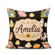 Custom Name Farm Girl Animals Harvest Seamless Black Background Square Filled Cushion Throw Pillow Sofa Bed Home Decor Zip Washable UK Made