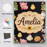 Personalised Name Cute Farm Girl Animals Custom  Unique Gift Idea Elegant Feature Canvas Wall Art Print Decor Picture Ready to Hang