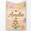 Cute Farm Girl Animals Harvest Seamless Pattern Peach Background  Personalised Custom Name Super Soft Fleece Blanket Bed Sofa Throw