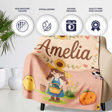 Cute Farm Girl Animals Harvest Seamless Pattern Peach Background  Personalised Custom Name Super Soft Fleece Blanket Bed Sofa Throw