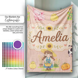 Cute Farm Girl Animals Harvest Seamless Pattern Peach Background  Personalised Custom Name Super Soft Fleece Blanket Bed Sofa Throw