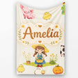 Cute Farm Girl Animals Harvest Seamless Pattern Cream Background  Personalised Custom Name Super Soft Fleece Blanket Bed Sofa Throw