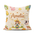 Custom Name Farm Girl Animals Harvest Seamless Cream Background Square Filled Cushion Throw Pillow Sofa Bed Home Decor Zip Washable UK Made