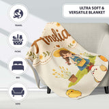 Cute Farm Girl Animals Harvest Seamless Pattern Cream Background  Personalised Custom Name Super Soft Fleece Blanket Bed Sofa Throw