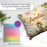Custom Name Farm Girl Animals Harvest Seamless Cream Background Square Filled Cushion Throw Pillow Sofa Bed Home Decor Zip Washable UK Made