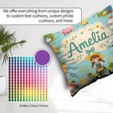 Custom Name Cute Farm Girl Animals Harvest Seamless Pattern Mint Square Filled Cushion Throw Pillow Sofa Bed Home Decor Zip Washable UK Made