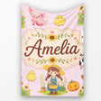 Cute Farm Girl Animals Harvest Seamless Pattern Pink Background  Personalised Custom Name Super Soft Fleece Blanket Bed Sofa Throw