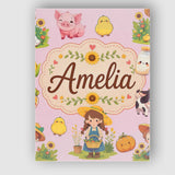 Personalised Name Cute Farm Girl Animals Custom  Unique Gift Idea Elegant Feature Canvas Wall Art Print Decor Picture Ready to Hang