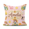 Custom Name Cute Farm Girl Animals Harvest Seamless Pattern Pink Square Filled Cushion Throw Pillow Sofa Bed Home Decor Zip Washable UK Made