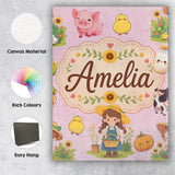 Personalised Name Cute Farm Girl Animals Custom  Unique Gift Idea Elegant Feature Canvas Wall Art Print Decor Picture Ready to Hang