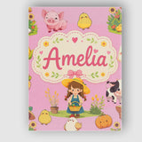 Personalised Name Cute Farm Girl Animals Custom  Unique Gift Idea Elegant Feature Canvas Wall Art Print Decor Picture Ready to Hang