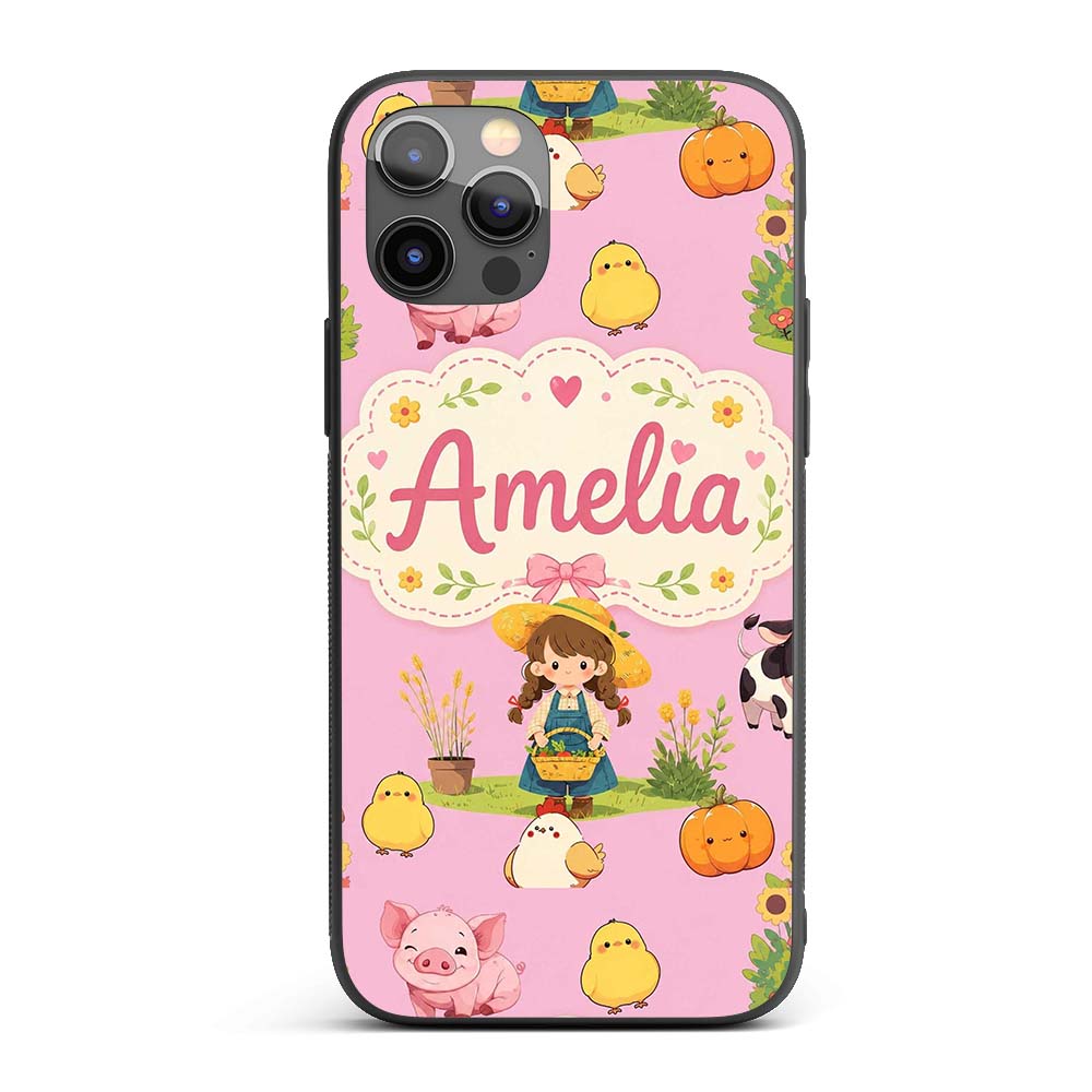 Cute Farm Girl Animals Harvest Seamless Pattern Custom Name Protective Phone Case Mobile Cover Durable Everyday Smartphone Shock Resistant