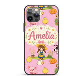 Cute Farm Girl Animals Harvest Seamless Pattern Custom Name Protective Phone Case Mobile Cover Durable Everyday Smartphone Shock Resistant