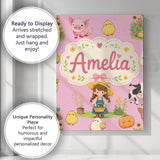 Personalised Name Cute Farm Girl Animals Custom  Unique Gift Idea Elegant Feature Canvas Wall Art Print Decor Picture Ready to Hang