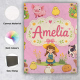 Personalised Name Cute Farm Girl Animals Custom  Unique Gift Idea Elegant Feature Canvas Wall Art Print Decor Picture Ready to Hang