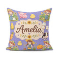 Custom Name Farm Girl Animals Harvest Seamless Purple Background Square Filled Cushion Throw Pillow Sofa Bed Home Decor Zip Washable UK Made