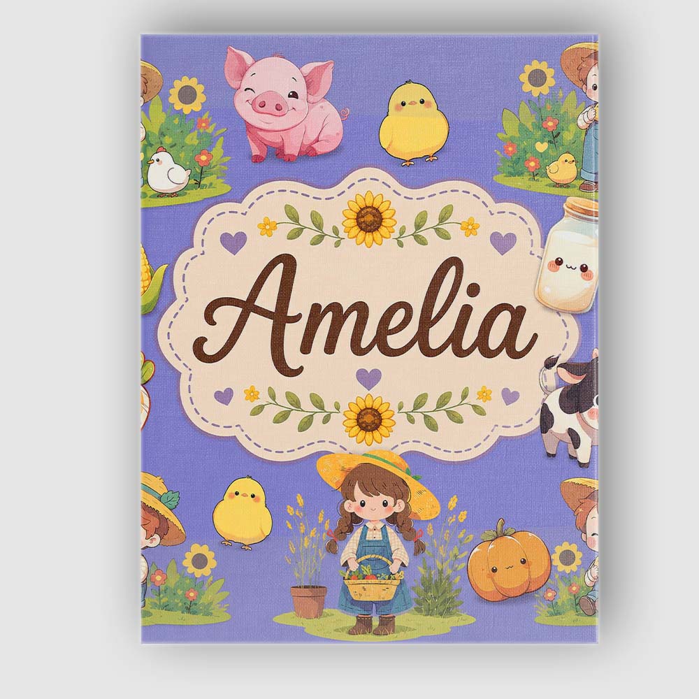 Personalised Name Cute Farm Girl Animals Custom  Unique Gift Idea Elegant Feature Canvas Wall Art Print Decor Picture Ready to Hang