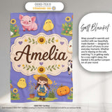 Cute Farm Girl Animals Harvest Seamless Pattern Purple Background  Personalised Custom Name Super Soft Fleece Blanket Bed Sofa Throw