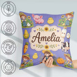 Custom Name Farm Girl Animals Harvest Seamless Purple Background Square Filled Cushion Throw Pillow Sofa Bed Home Decor Zip Washable UK Made
