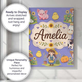Personalised Name Cute Farm Girl Animals Custom  Unique Gift Idea Elegant Feature Canvas Wall Art Print Decor Picture Ready to Hang