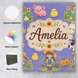 Personalised Name Cute Farm Girl Animals Custom  Unique Gift Idea Elegant Feature Canvas Wall Art Print Decor Picture Ready to Hang