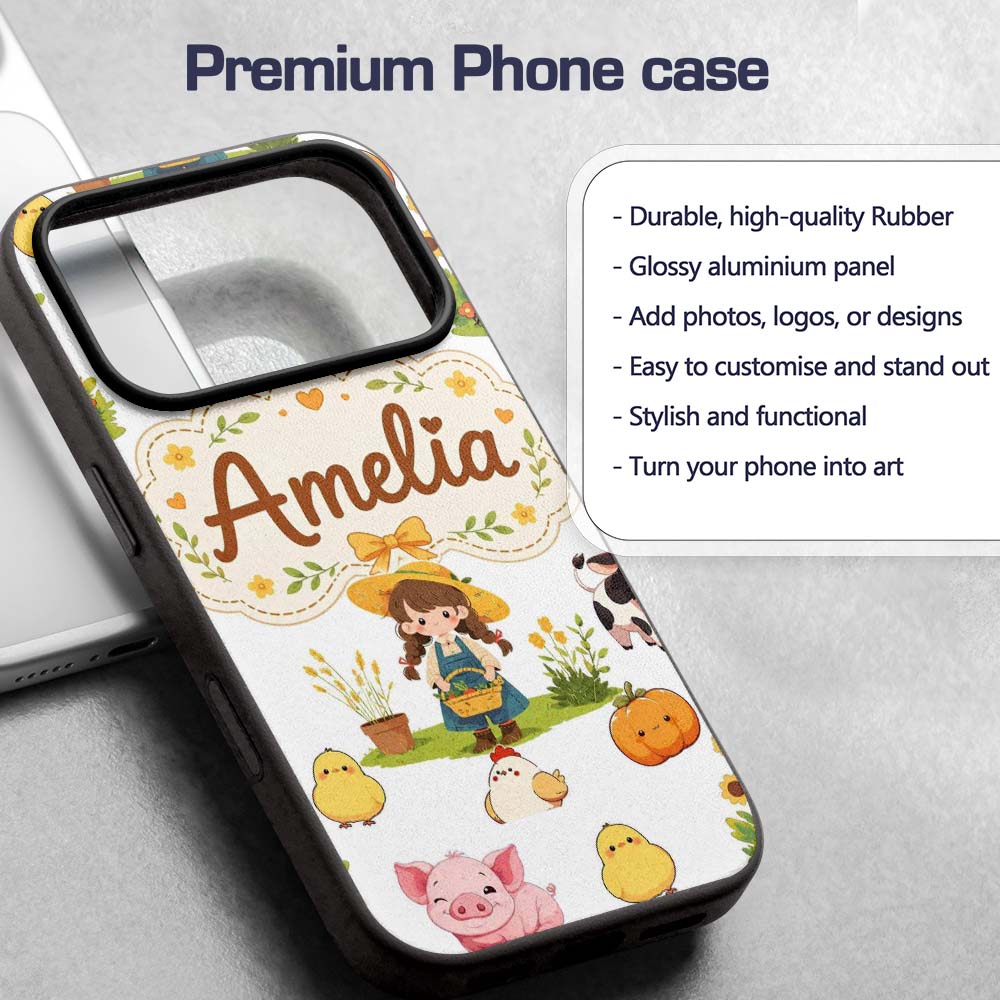 Cute Farm Girl Animals Harvest Seamless Pattern Custom Name Protective Phone Case Mobile Cover Durable Everyday Smartphone Shock Resistant