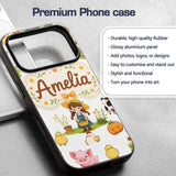 Cute Farm Girl Animals Harvest Seamless Pattern Custom Name Protective Phone Case Mobile Cover Durable Everyday Smartphone Shock Resistant