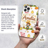 Cute Farm Girl Animals Harvest Seamless Pattern Custom Name Protective Phone Case Mobile Cover Durable Everyday Smartphone Shock Resistant