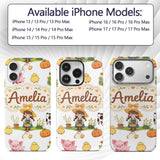 Cute Farm Girl Animals Harvest Seamless Pattern Custom Name Protective Phone Case Mobile Cover Durable Everyday Smartphone Shock Resistant