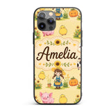 Cute Farm Girl Animals Harvest Seamless Pattern Custom Name Protective Phone Case Mobile Cover Durable Everyday Smartphone Shock Resistant