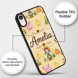 Cute Farm Girl Animals Harvest Seamless Pattern Custom Name Protective Phone Case Mobile Cover Durable Everyday Smartphone Shock Resistant