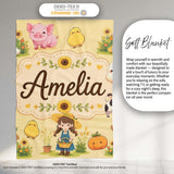 Cute Farm Girl Animals Harvest Seamless Pattern Yellow Background  Personalised Custom Name Super Soft Fleece Blanket Bed Sofa Throw