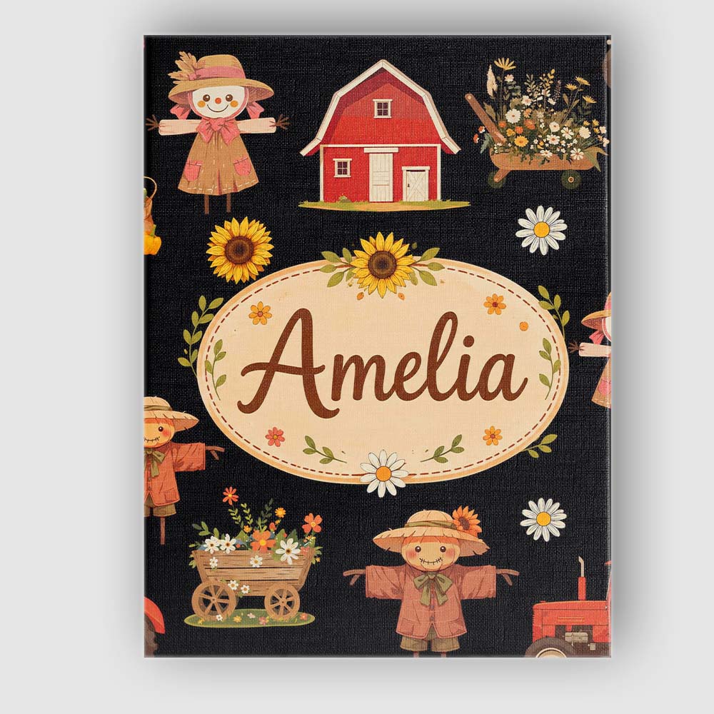 Personalised Name Cute Autumn Scarecrow Custom  Modern Room Accent Elegant Feature Canvas Wall Art Print Decor Picture Ready to Hang