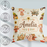 Custom Name Autumn Scarecrow Barn Flowers Seamless Pattern Cream Square Filled Cushion Throw Pillow Sofa Bed Home Decor Zip Washable UK Made