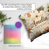 Custom Name Autumn Scarecrow Barn Flowers Seamless Pattern Cream Square Filled Cushion Throw Pillow Sofa Bed Home Decor Zip Washable UK Made