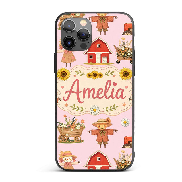 Cute Autumn Scarecrow Barn Flowers Printed Design Custom Name Protective Phone Case Mobile Cover Durable Everyday Smartphone Shock Resistant