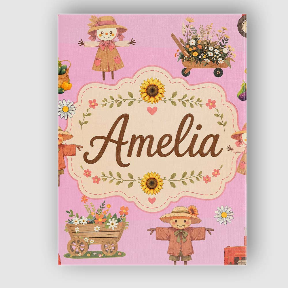 Personalised Name Cute Autumn Scarecrow Custom  Modern Room Accent Elegant Feature Canvas Wall Art Print Decor Picture Ready to Hang
