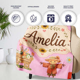 Cute Autumn Scarecrow Barn Flowers Seamless Pattern Rose Background  Personalised Custom Name Super Soft Fleece Blanket Bed Sofa Throw