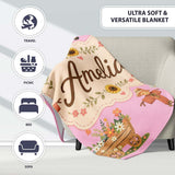 Cute Autumn Scarecrow Barn Flowers Seamless Pattern Rose Background  Personalised Custom Name Super Soft Fleece Blanket Bed Sofa Throw