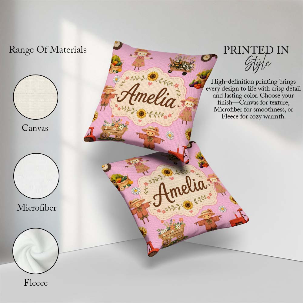 Custom Name Autumn Barn Flowers Seamless Pattern Rose Background Square Filled Cushion Throw Pillow Sofa Bed Home Decor Zip Washable UK Made